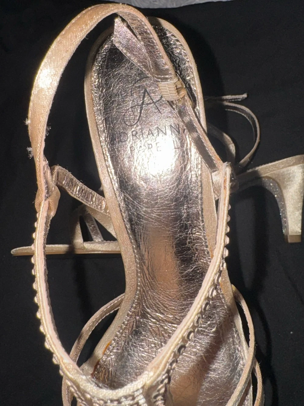Adrianna Papell Gold Rhinestone T-Strap Sandals Leather Size 8M